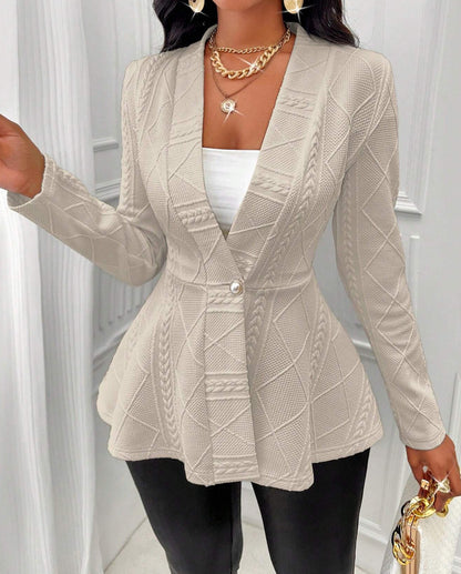 Women's Textured Peplum Blazer One Button Long Sleeve