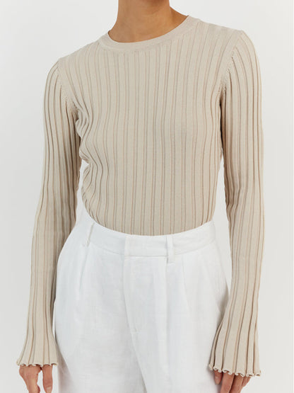 Women's Ribbed Crew Neck Long Sleeve Fitted Sweater