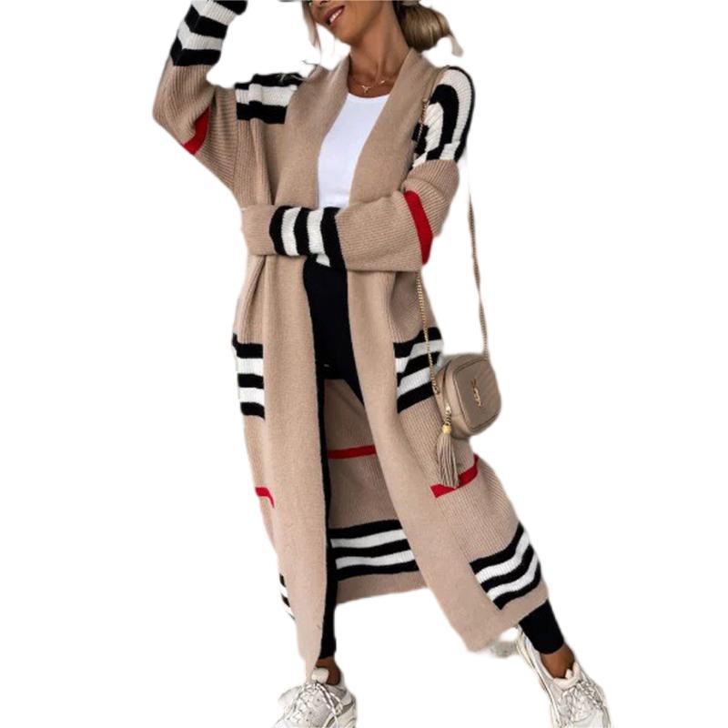 Women's Striped Long Cardigan Open Front Oversized
