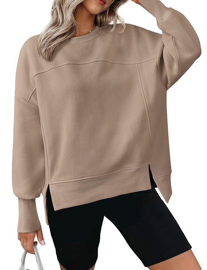 Colorblock Side Slit Sweatshirt Women Casual Pullover Top