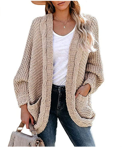 Women's Oversized Chunky Knit Open Front Cardigan Pockets