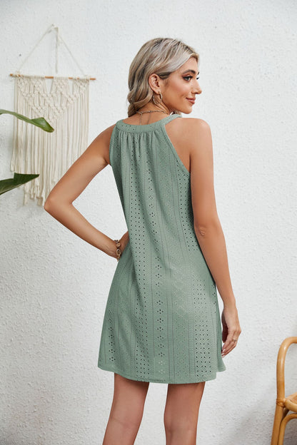Eyelet Crochet Cover Up Dress Sleeveless Beach Mini