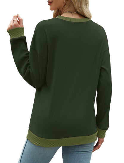 Colorblock Crewneck Pullover Sweatshirt for Women