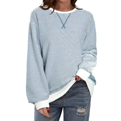 Women's Striped Oversized Color Block Long Sleeve Top