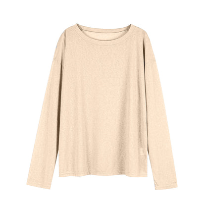 Women's Sheer Slub Long Sleeve Crew Neck Loose Fit Tee
