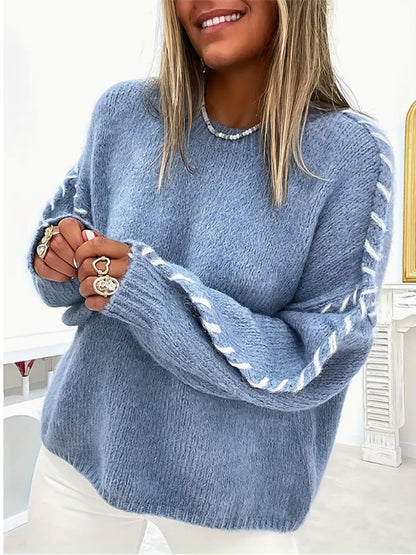 Women's Oversized Lace-Up Sleeve Chunky Knit Sweater