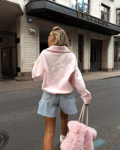 Women's Oversized Embroidered Quarter Zip Sweatshirt Bow