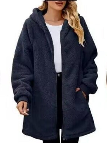 Women's Oversized Sherpa Fleece Zip Up Hooded Jacket