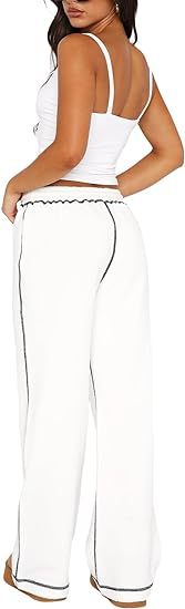 High Waist Wide Leg Jogger Pants with Contrast Stitching