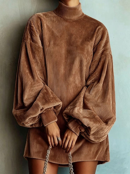 Women's Mock Neck Balloon Sleeve Mini Dress