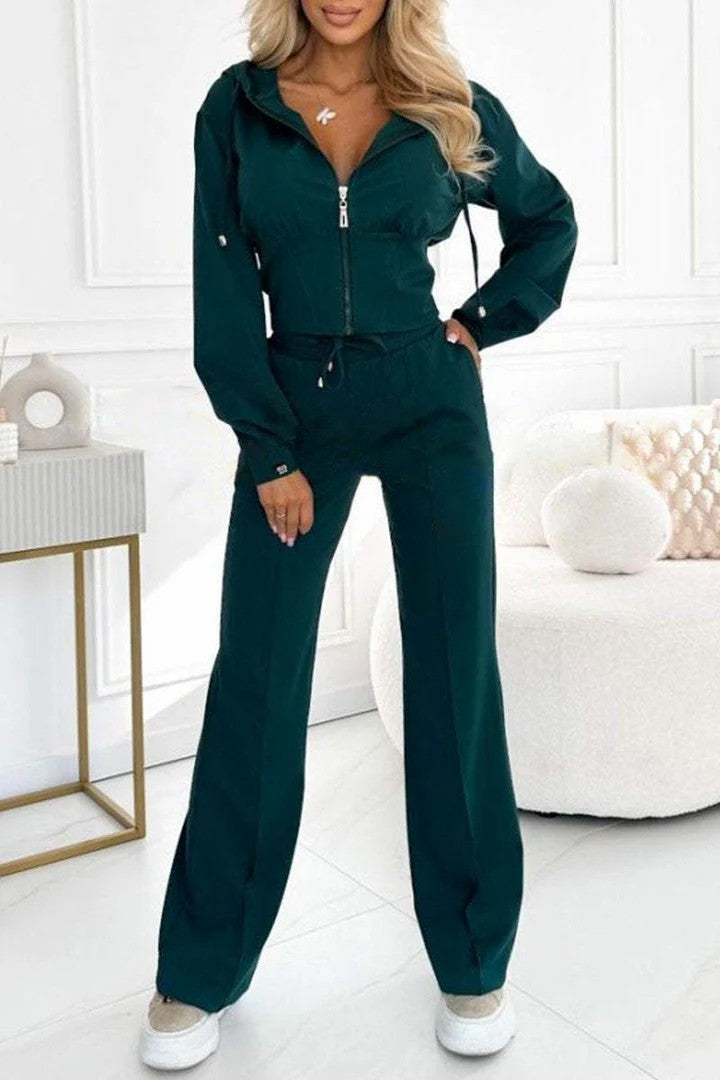 Women's Zip Hoodie Flared Pants Two Piece Lounge Set