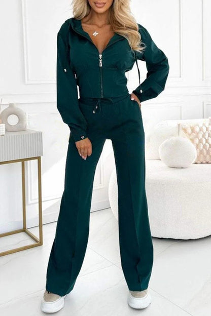 Women's Zip Hoodie Flared Pants Two Piece Lounge Set