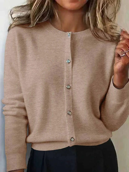 Women's Crew Neck Button Front Knit Cardigan Sweater