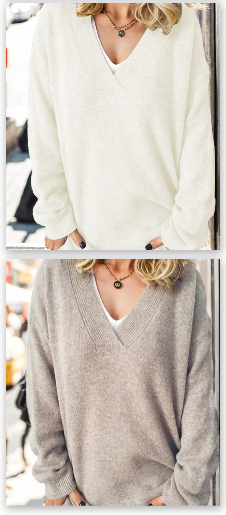 Women's V-Neck Long Sleeve Knit Pullover Sweater