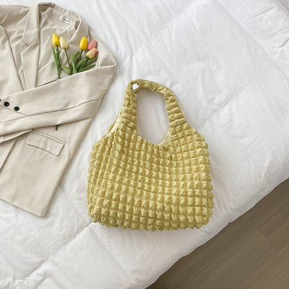 Textured Bubble Knit Shoulder Tote in Rose Pink