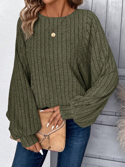 Oversized Ribbed Crew Neck Batwing Sweater