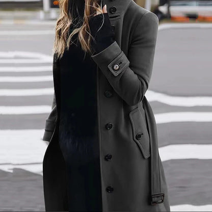 Women's Winter Mid-Length Single Breasted Wool Coat