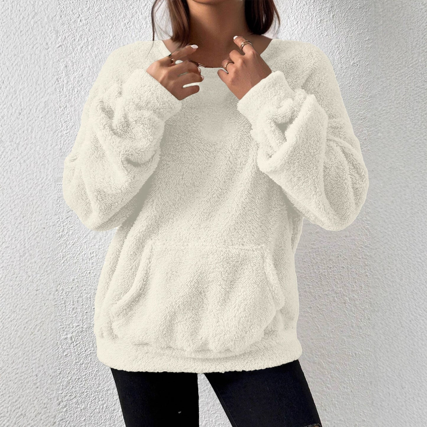 Women's Sherpa Fleece Crewneck Sweatshirt Pocket