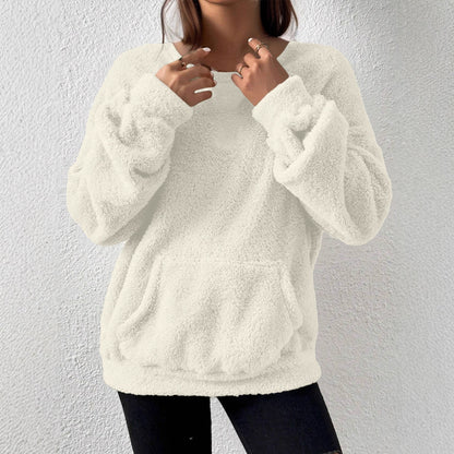 Women's Sherpa Fleece Crewneck Sweatshirt Pocket