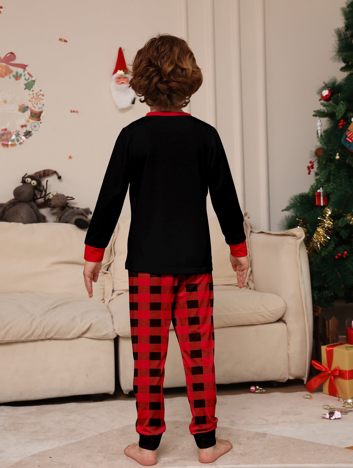 Plaid Alphabet Parent-Child Printed Christmas Pajama Set