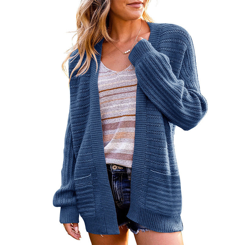 Women's Open Front Balloon Sleeve Cardigan with Pockets