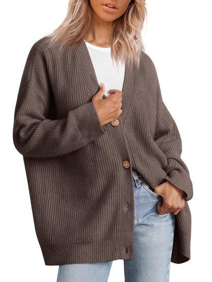 Women's Oversized V Neck Button Down Knit Cardigan Sweater