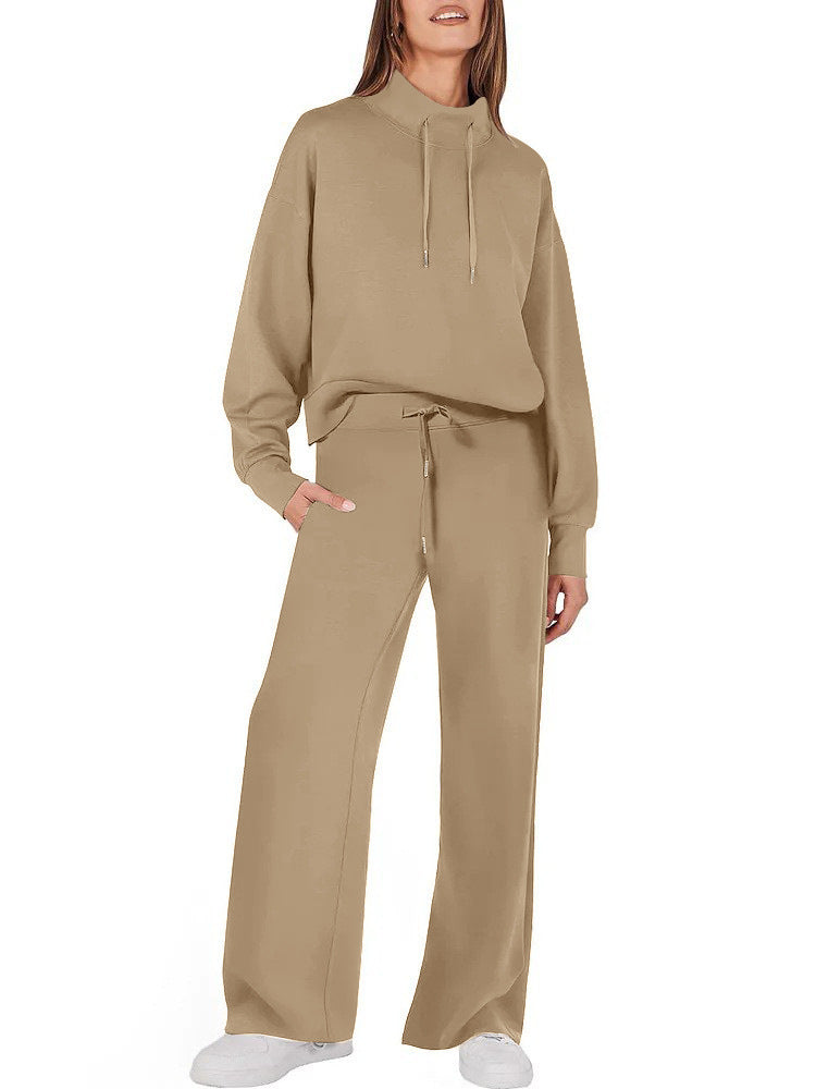 Women's 2 Piece Lounge Set Drawstring Mock Neck Top & Pants