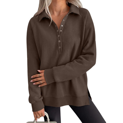 Women's Oversized Collared Button Pullover Sweatshirt