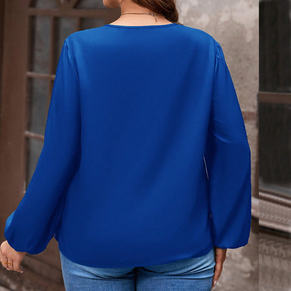 Women's Autumn and Winter Popular Solid Color V-Neck Long Sleeve Casual Top