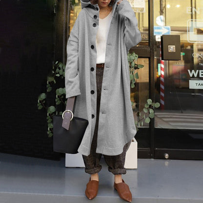 Women's Oversized Hooded Long Button Front Coat