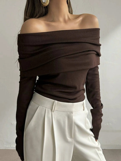 Off The Shoulder Sweater Women Fitted Long Sleeve