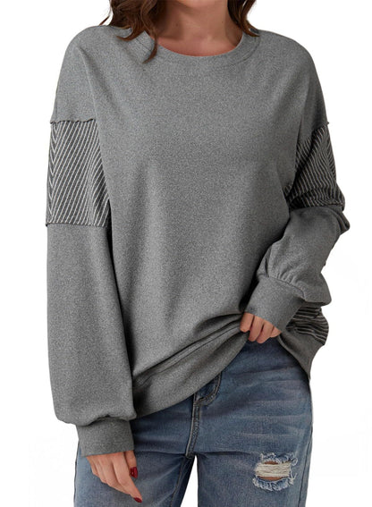 Colorblock Striped Sweatshirt Women Casual Pullover Top