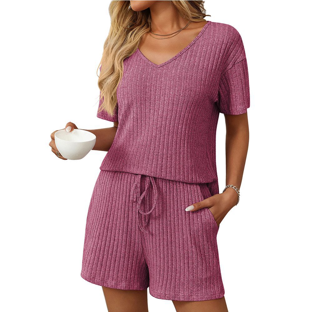 Solid Color Short-Sleeve Pajama Set