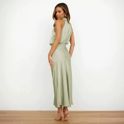 Satin Sleeveless Dress, Elegant Celebrity Evening Dress