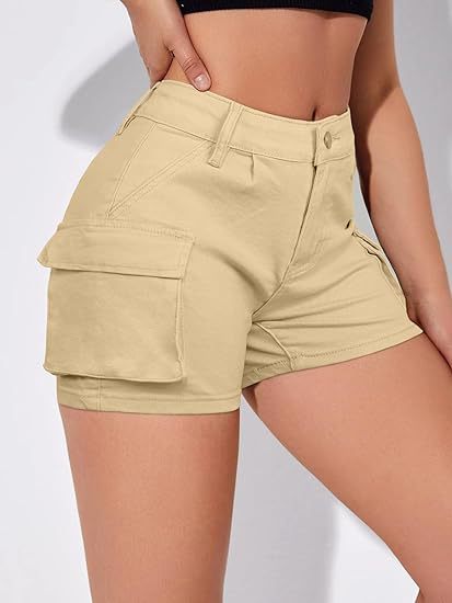 High-Waisted Slim-Fit Cargo Shorts with Pockets for Women
