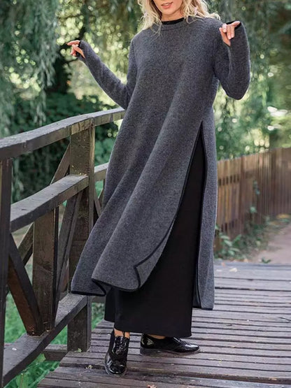 Women's Oversized Fleece Maxi Sweatshirt Dress Side Slit