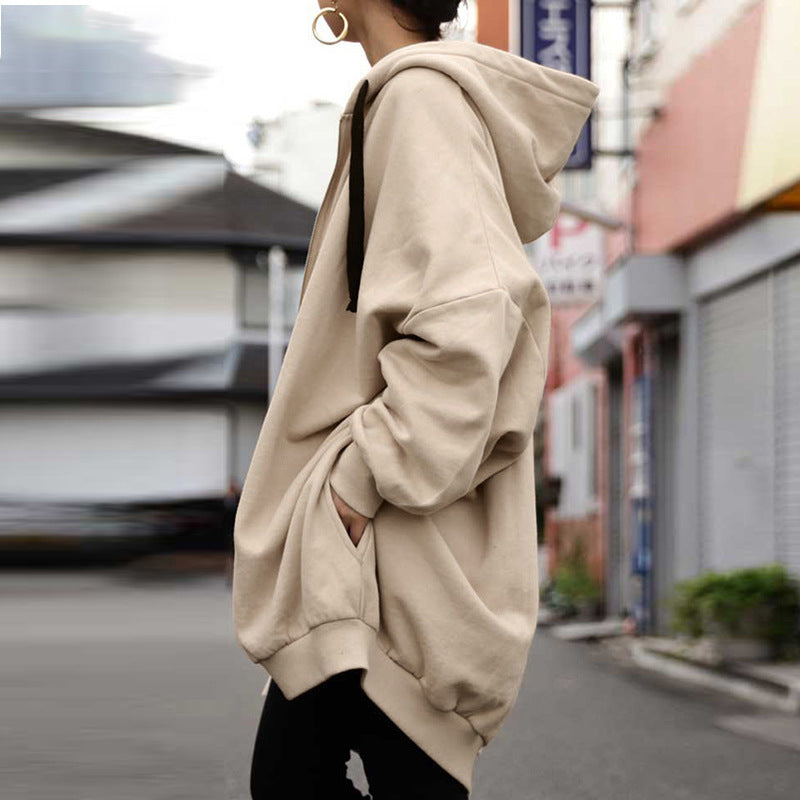 Women's Oversized Zip-Up Fleece Hoodie Solid Casual