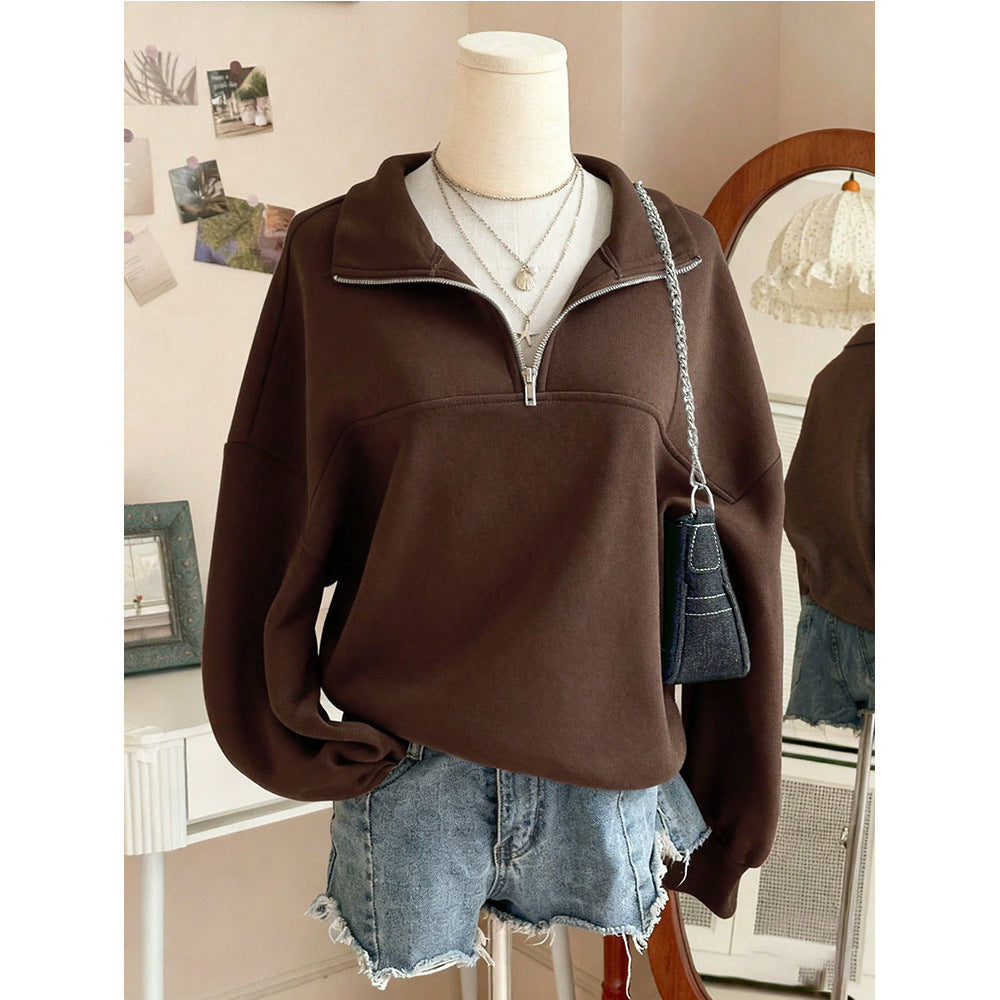 Half Zip Pullover Sweatshirt Oversized Y2K Long Sleeve