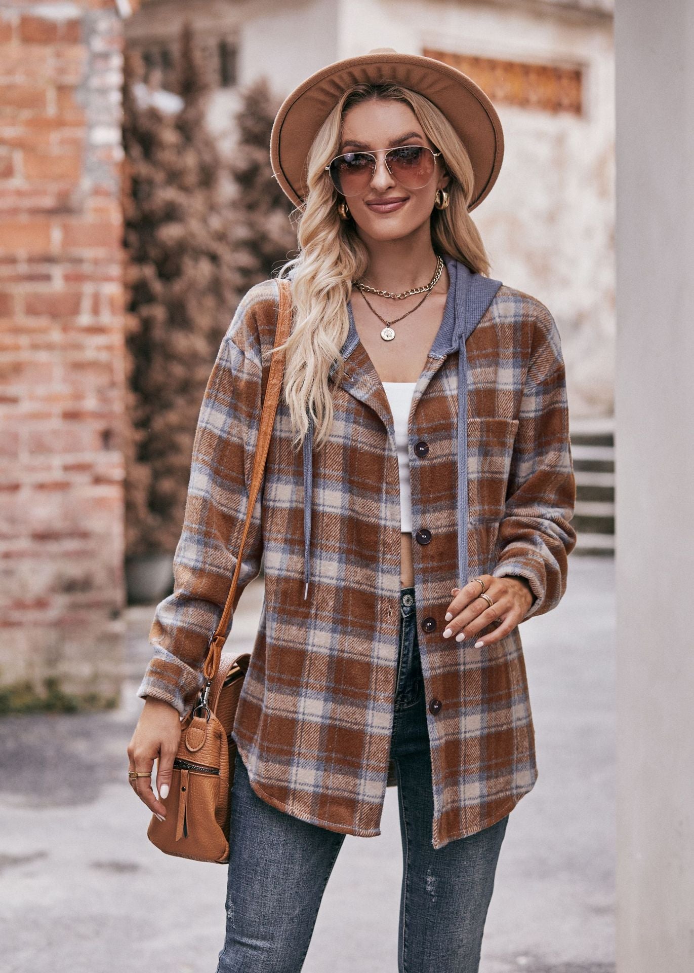 Plaid Hooded Shacket Jacket Oversized Fall Flannel Coat