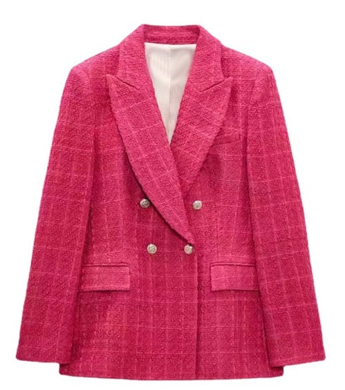 Women's Tweed Double Breasted Blazer Jacket
