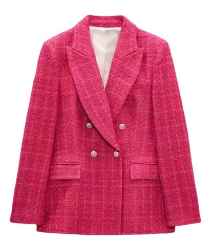 Women's Tweed Double Breasted Blazer Jacket