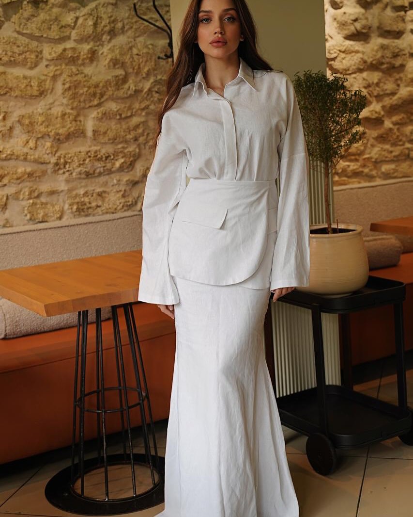 Women's Elegant Collared Long Sleeve 3 Piece Maxi Skirt Set