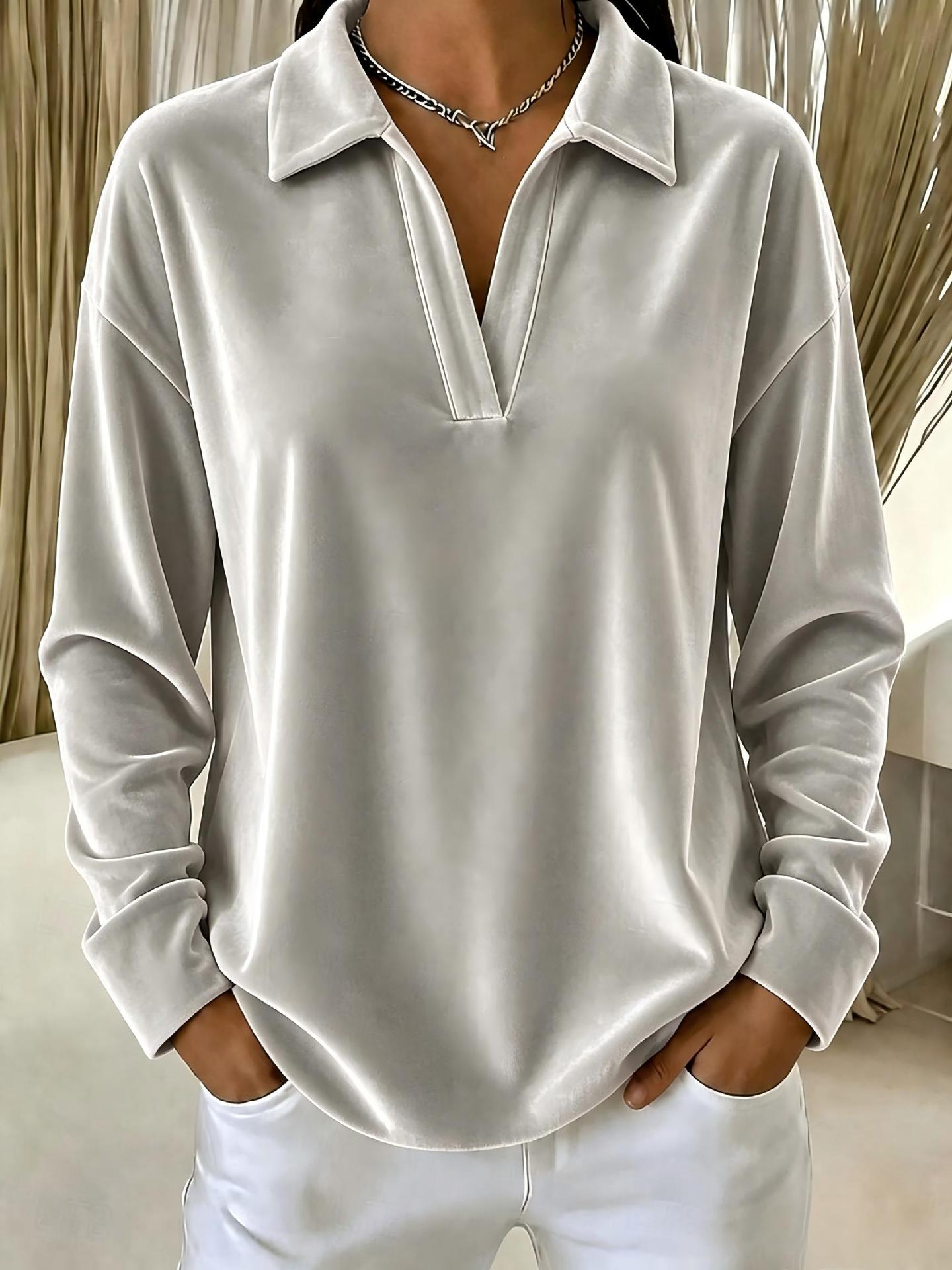 Women's Velvet Collared V-Neck Long Sleeve Casual Top