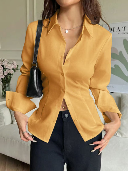 Women's Corset Tie Back Blouse V Neck Fitted Top