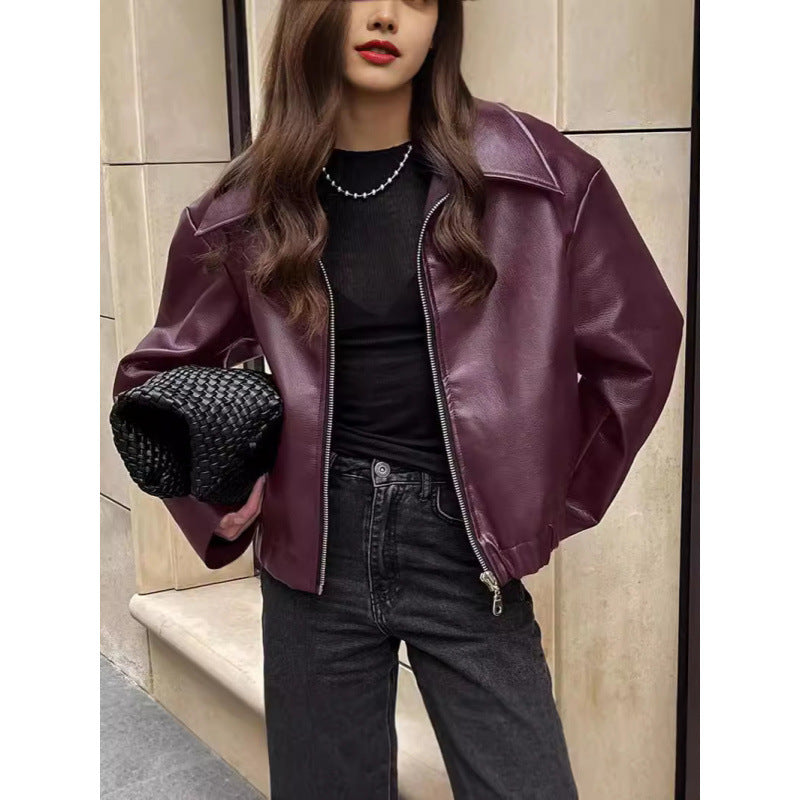 Women's Oversized Faux Leather Moto Jacket Zip Up