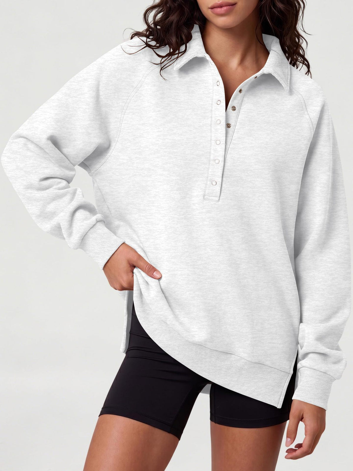 Women's Oversized Collared Button Pullover Sweatshirt