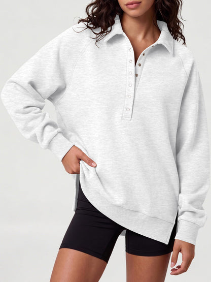 Women's Oversized Collared Button Pullover Sweatshirt