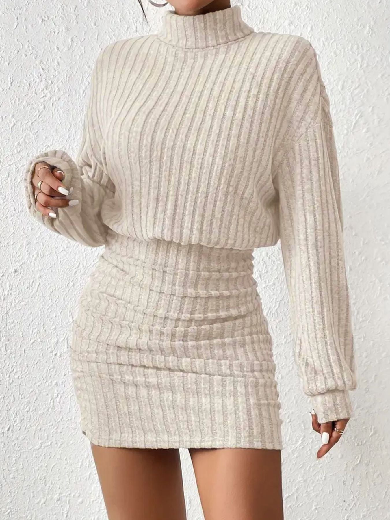 Long Sleeve Ribbed Mock Neck Bodycon Mini Dress