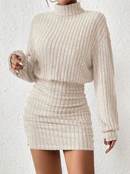 Long Sleeve Ribbed Mock Neck Bodycon Mini Dress