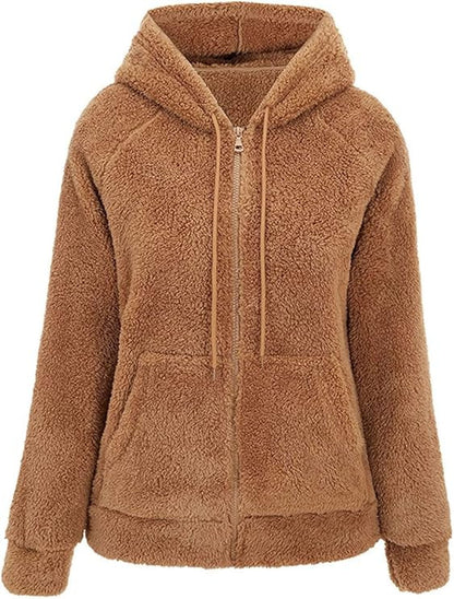 Women's Oversized Sherpa Zip Up Hoodie Jacket